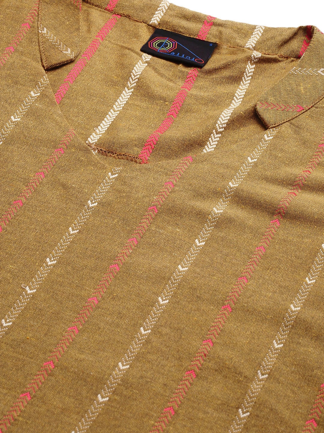 Kalini Women Mustard Yellow Pure Cotton Geometric Woven Design Kurta with Trousers - Distacart