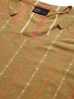 Thumbnail for Kalini Women Mustard Yellow Pure Cotton Geometric Woven Design Kurta with Trousers - Distacart