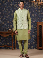Thumbnail for House of Pataudi Straight Kurta With Pyjamas & Embroidered Sequin Work Nehru Jacket - Distacart