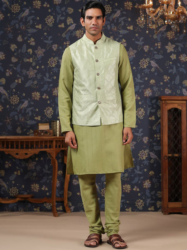 House of Pataudi Straight Kurta With Pyjamas & Embroidered Sequin Work Nehru Jacket - Distacart