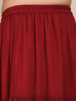Thumbnail for NOZ2TOZ Maroon Floral Embroidered Sequinned Kurti with Skirt & With Dupatta For Girls - Distacart