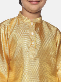 Thumbnail for Sethukrishna Boys Gold-Toned & White Woven Design Kurta with Pyjamas - Distacart