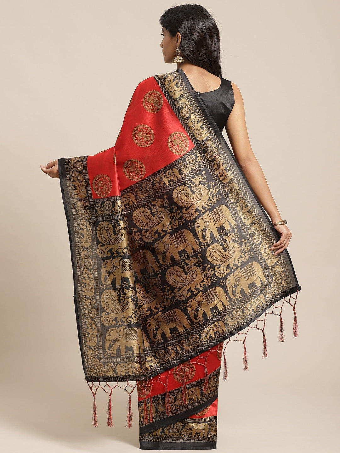 Saree Mall Red & Beige Printed Bhagalpuri Saree - Distacart