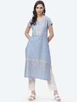 Thumbnail for Biba Women Blue Ethnic Motifs Printed Cotton Kurta - Distacart