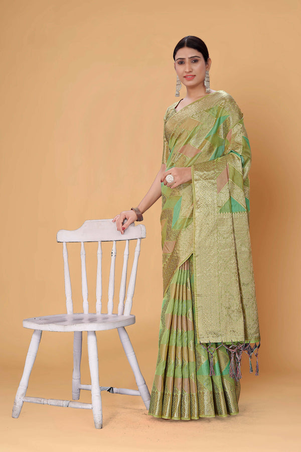 Mustard Soft Organza Woven Design Saree With Unstitched Blouse Piece - Zaara - Distacart