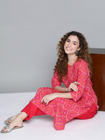 Thumbnail for HERE&NOW Women Pink & White Bandhani Printed Kurta - Distacart