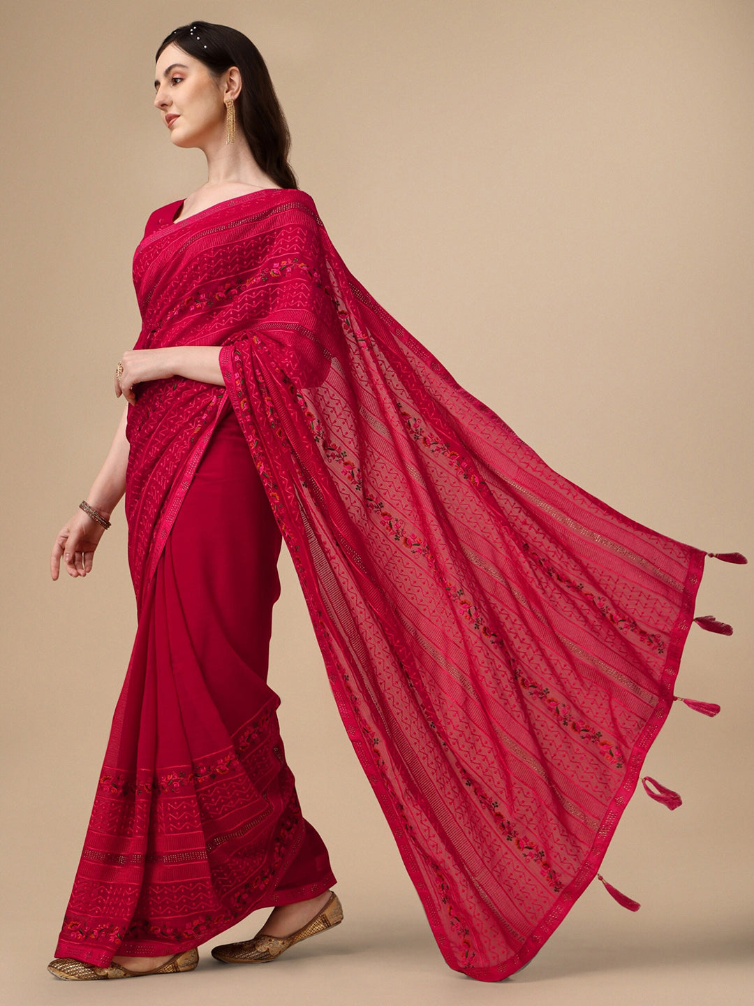Kalini Floral Embroidered Pure Chiffon Saree - Distacart