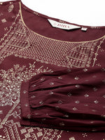 Thumbnail for Biba Women Maroon & Golden Printed Straight Kurta - Distacart