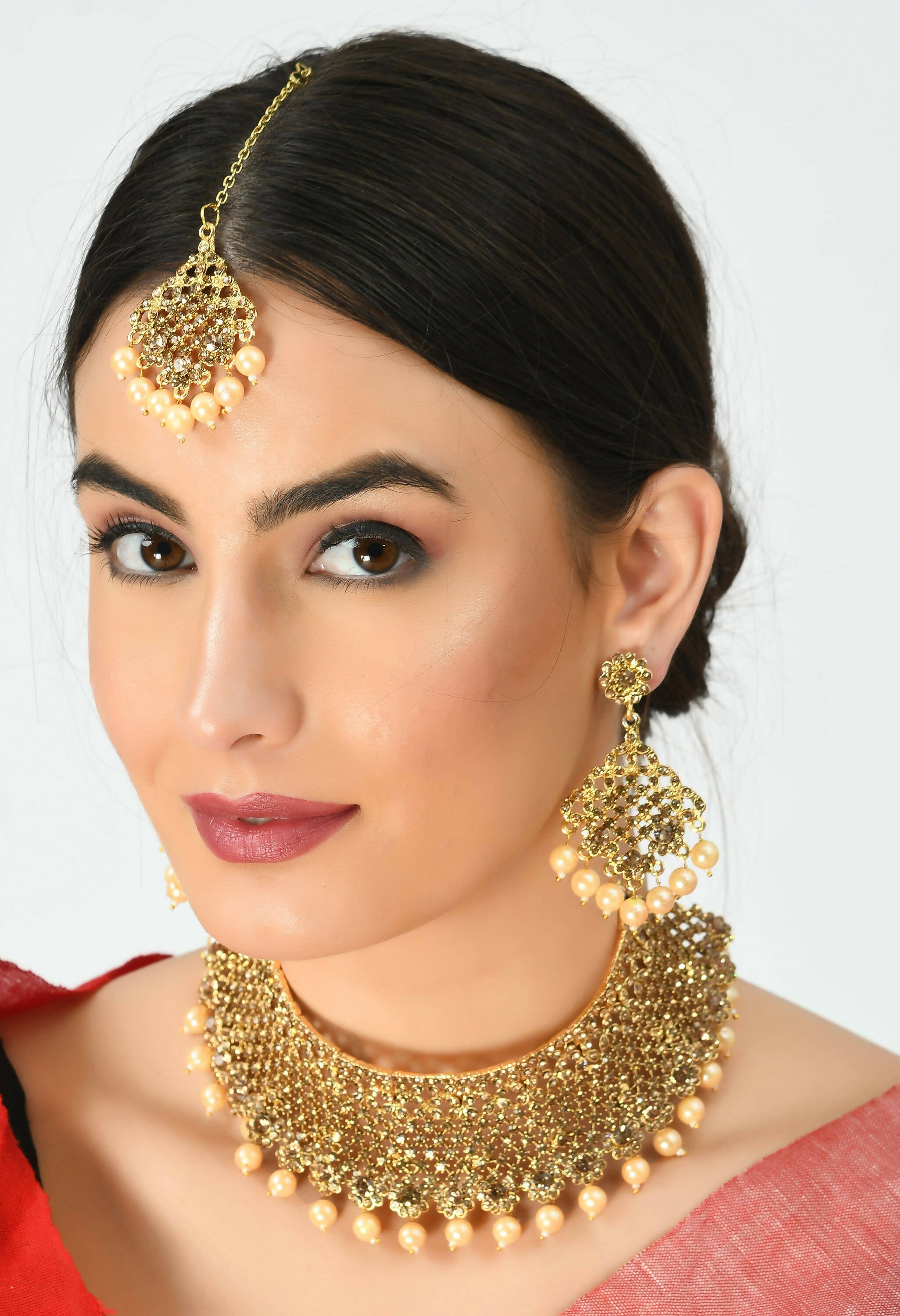 Mominos Fashion Johar Kamal Traditional Rajwadi Design Heavy Golden Color Necklace Set - Distacart