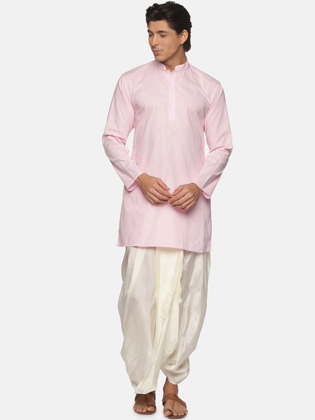 Sethukrishna Men Pink Pure Cotton Kurta with Dhoti Pants - Distacart