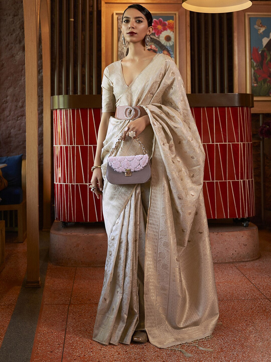 Mitera Floral Woven Design Zari Banarasi Saree - Distacart