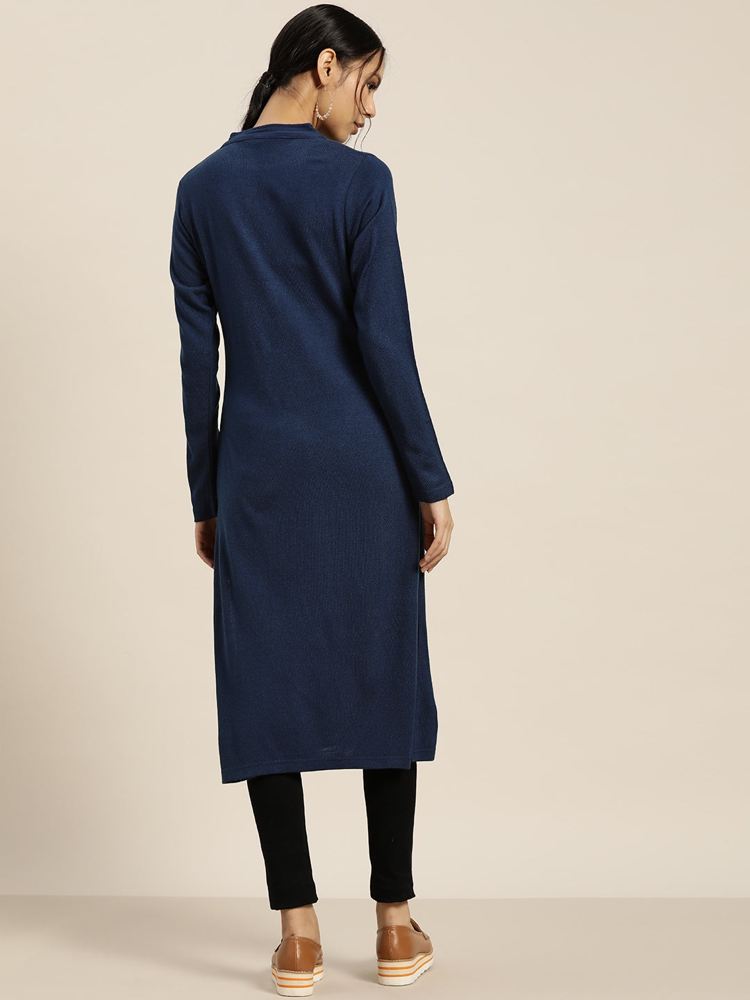 Sangria Deep Navy Blue Acrylic Winter Kurta - Distacart