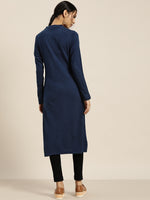 Thumbnail for Sangria Deep Navy Blue Acrylic Winter Kurta - Distacart