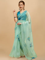 Thumbnail for Sangria Sea Green & Blue Organza Saree - Distacart