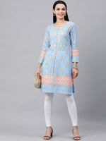Thumbnail for Kalini Women Blue Ethnic Motifs Printed Pure Cotton Kurta - Distacart
