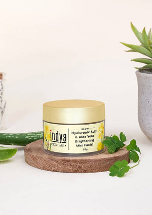 Indya Hyaluronic Acid & Aloe Vera Brightening Mini Facial Ingredients