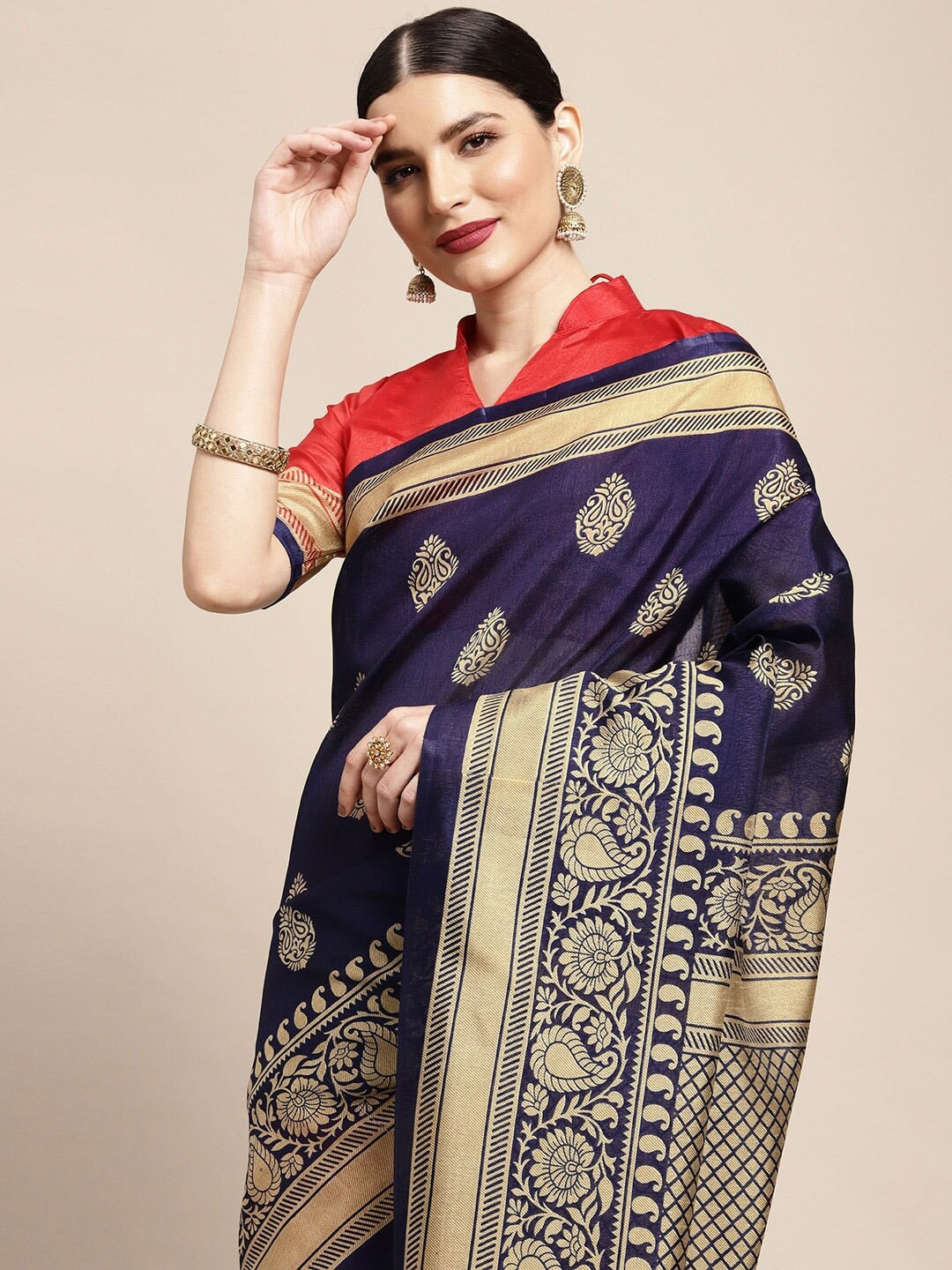 Saree Mall Ethnic Motifs Printed Half & Half Art Silk Sarees - Distacart