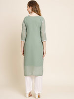 Thumbnail for HERE&NOW Ethnic Motifs Embroidered Thread Work Georgette Kurta - Distacart