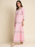 Thumbnail for Pink Chinon Floral Embroidered Dress - Nandani - Distacart