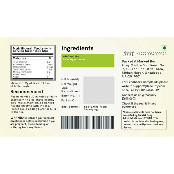 description teacurry oregano tea bags about the product it is known for