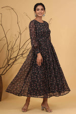 Thumbnail for Juniper Women Navy Chiffon Printed Flared Dress - Distacart