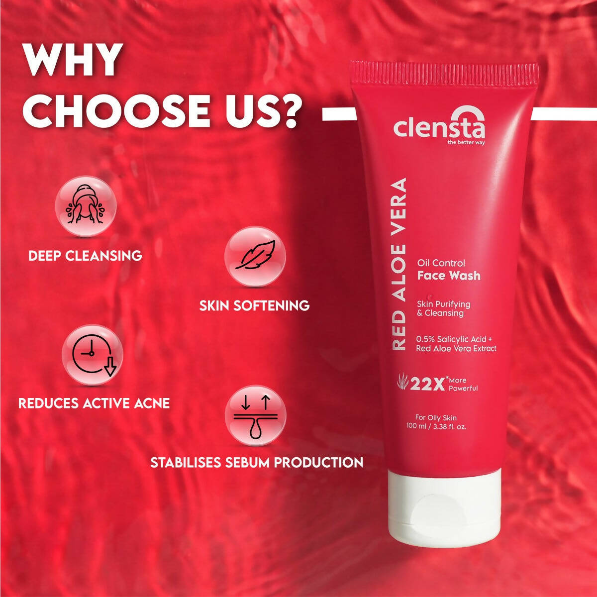 Clensta Red Aloe Vera Oil Control Face Wash - Distacart