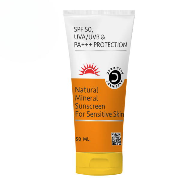 Dermistry Natural Mineral Sunscreen for Sensitive Skin & Children SPF 50 UVA UVB PA+++ Protection - Distacart