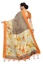 Thumbnail for Vamika Multicolor Orange Kalamkari With Jhalar Khadi Silk Saree