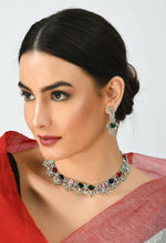 Thumbnail for Mominos Fashion Johar Kamal Silver-Plated American Diamond Multi Colour Choker Set - Distacart
