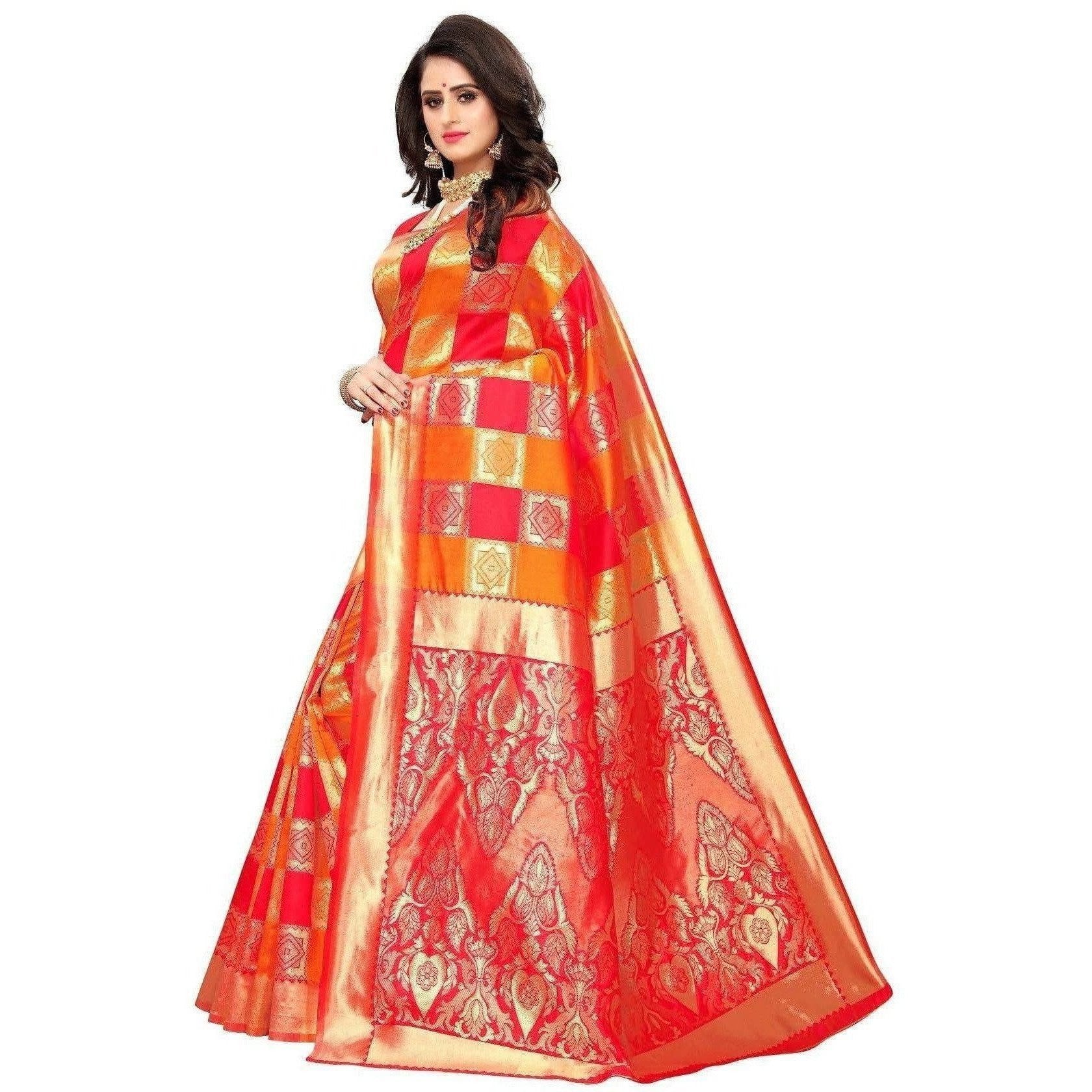 Vamika Banarasi Jaquard Red Weaving Saree (Banarasi 31)