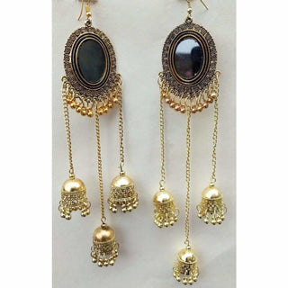 Gold Plated Stylish Fancy Party Wear Pearl Triple Jhumka Earrings
