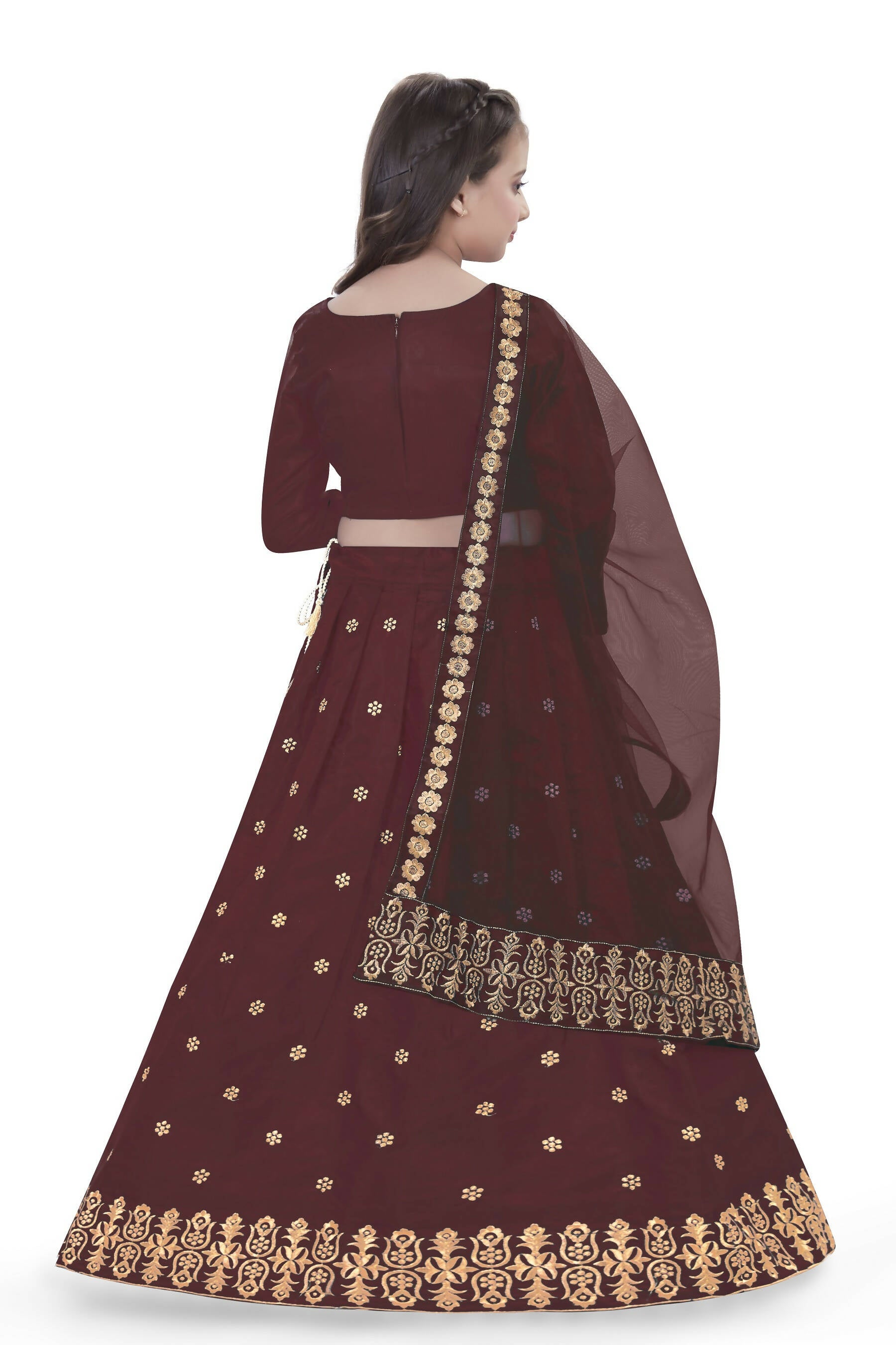 Dwiden Maroon Queen Tafetta Sattin Semi-Stitched Girl's Lehenga Choli - Distacart