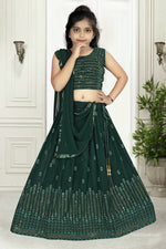 Thumbnail for Wedding Designer Green Pure Georgette Kidswear Lehenga - Aaradhna - Distacart