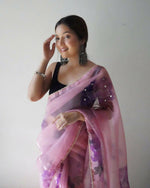 Thumbnail for Vamsee Pink Organza Saree - Distacart