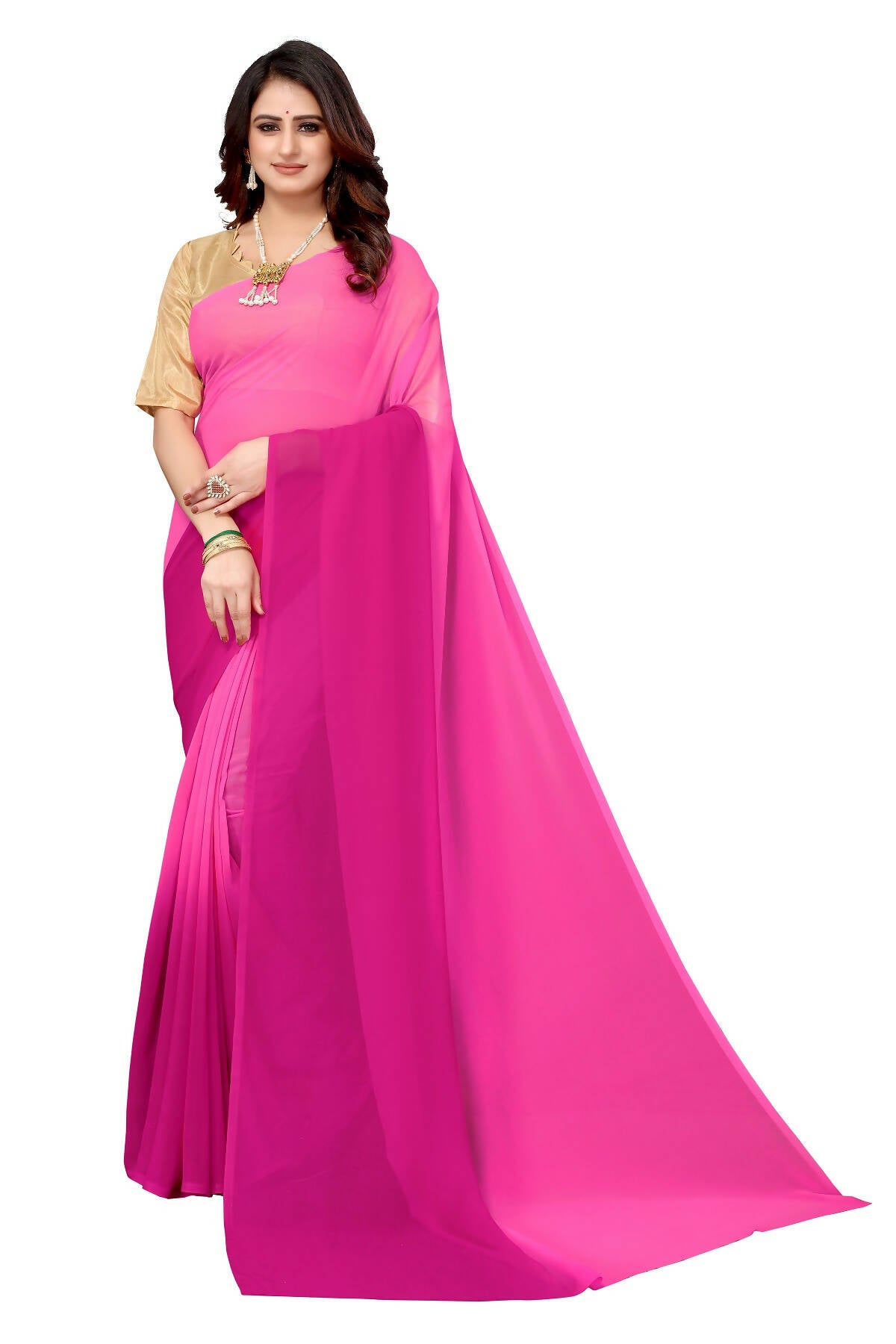 Vamika Pink Half N Half Georgette Saree - Distacart