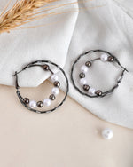 Thumbnail for VOJ Women Rhodium-Plated Pearl Stainless Steel Hoop Earrings - Distacart