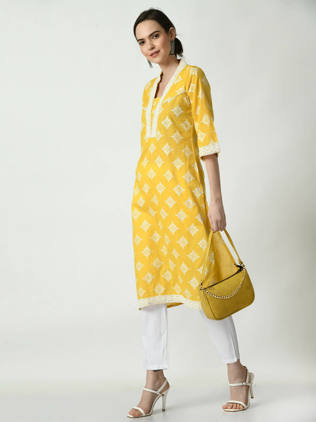 Myshka Women's Yellow Straight Printed Kurta - Distacart