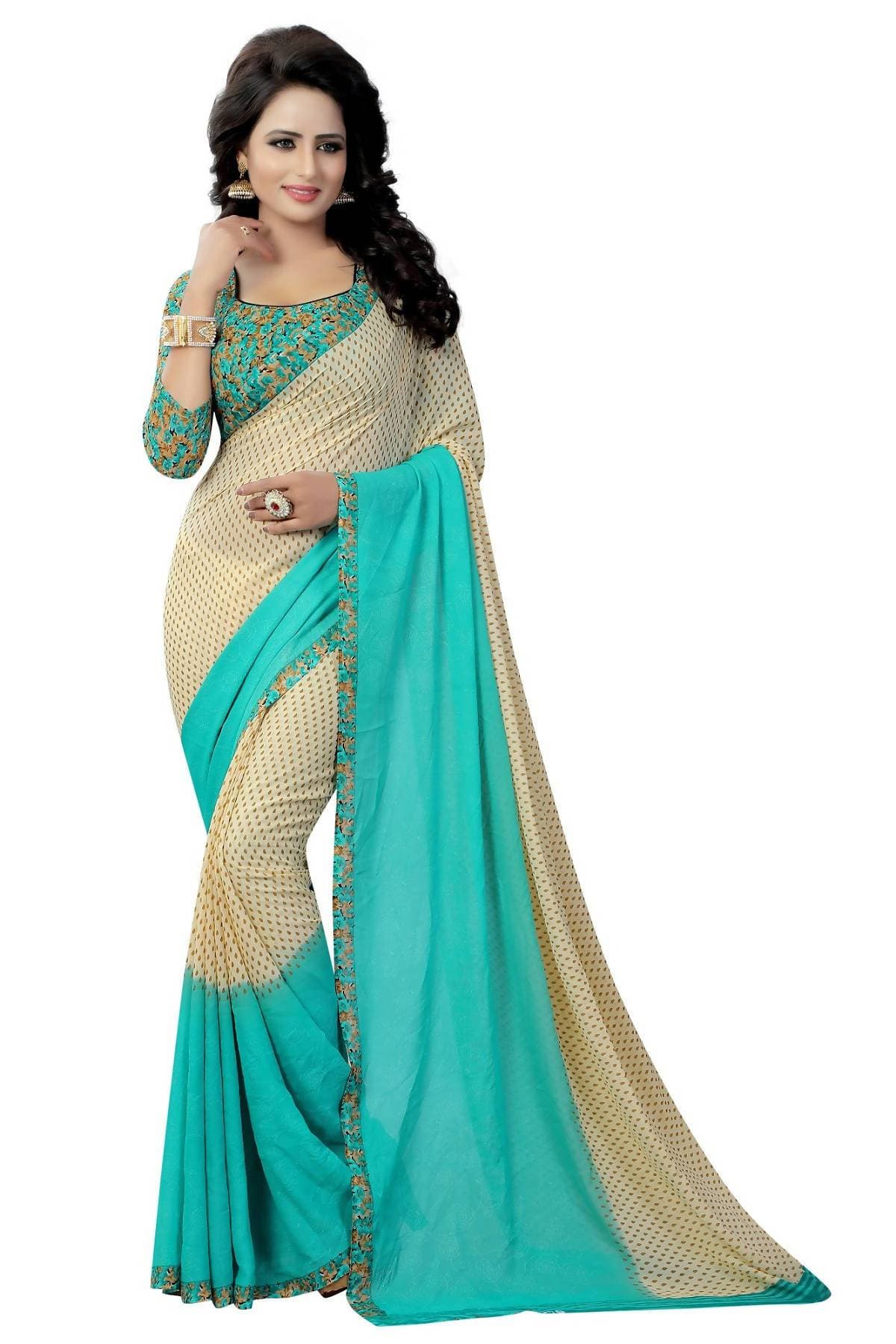 Vamika Rama Green Georgette Printed Contemporary Saree (PADING RAMA)