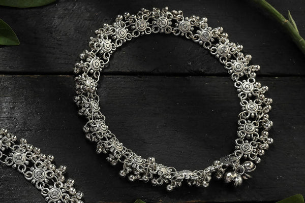 Mominos Fashion Kamal Johar Oxidised Silver Anklets For Bridal Wear