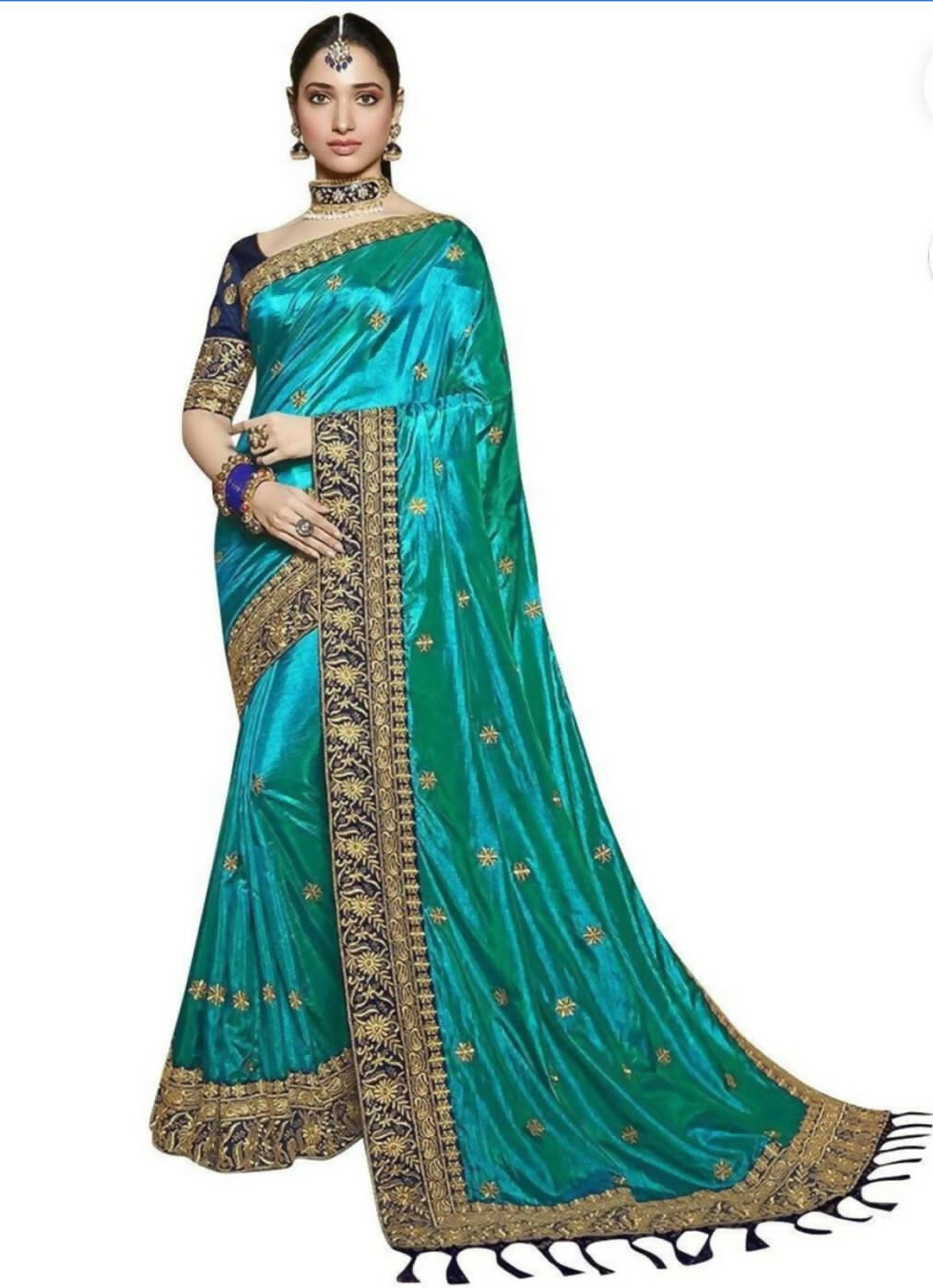 Vamika Rama Green Embroidery Sana Silk Saree - Distacart