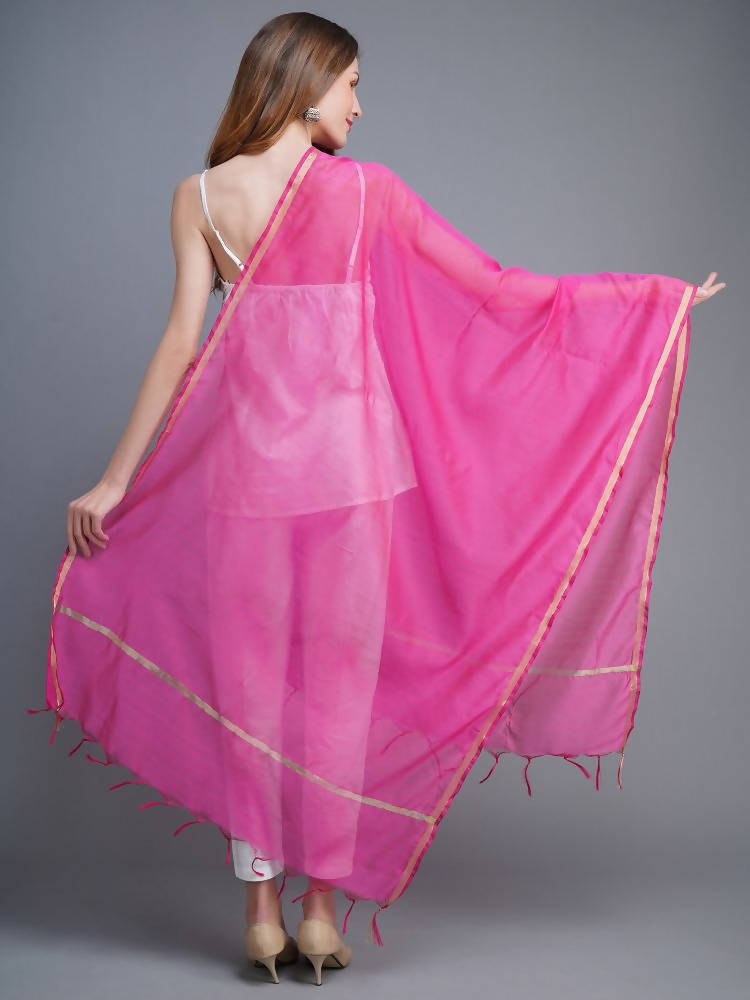 Shehnaai Chanderi Silk Dupatta In Magenta Colour With A Golden Woven Border