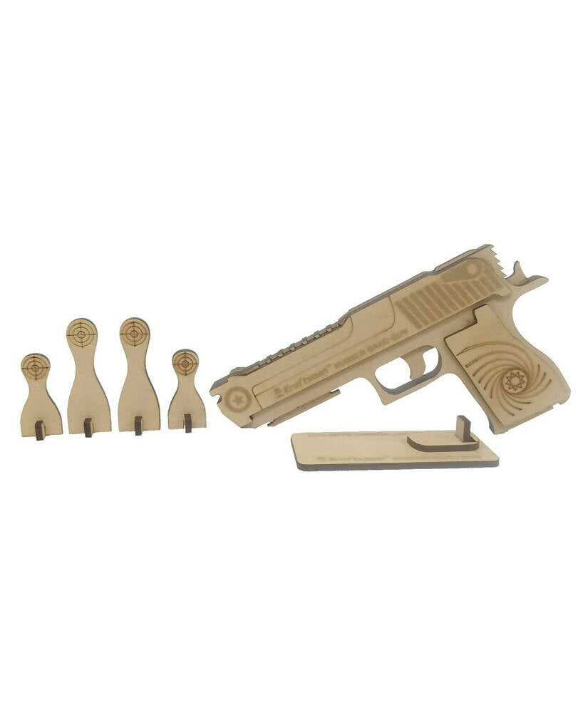 Kraftsman Semi-Automatic Wooden Rubber Band Shooting Gun Toys for Kids & Adults with Target | 5 Rapid Fire Shots (Beige) - Distacart