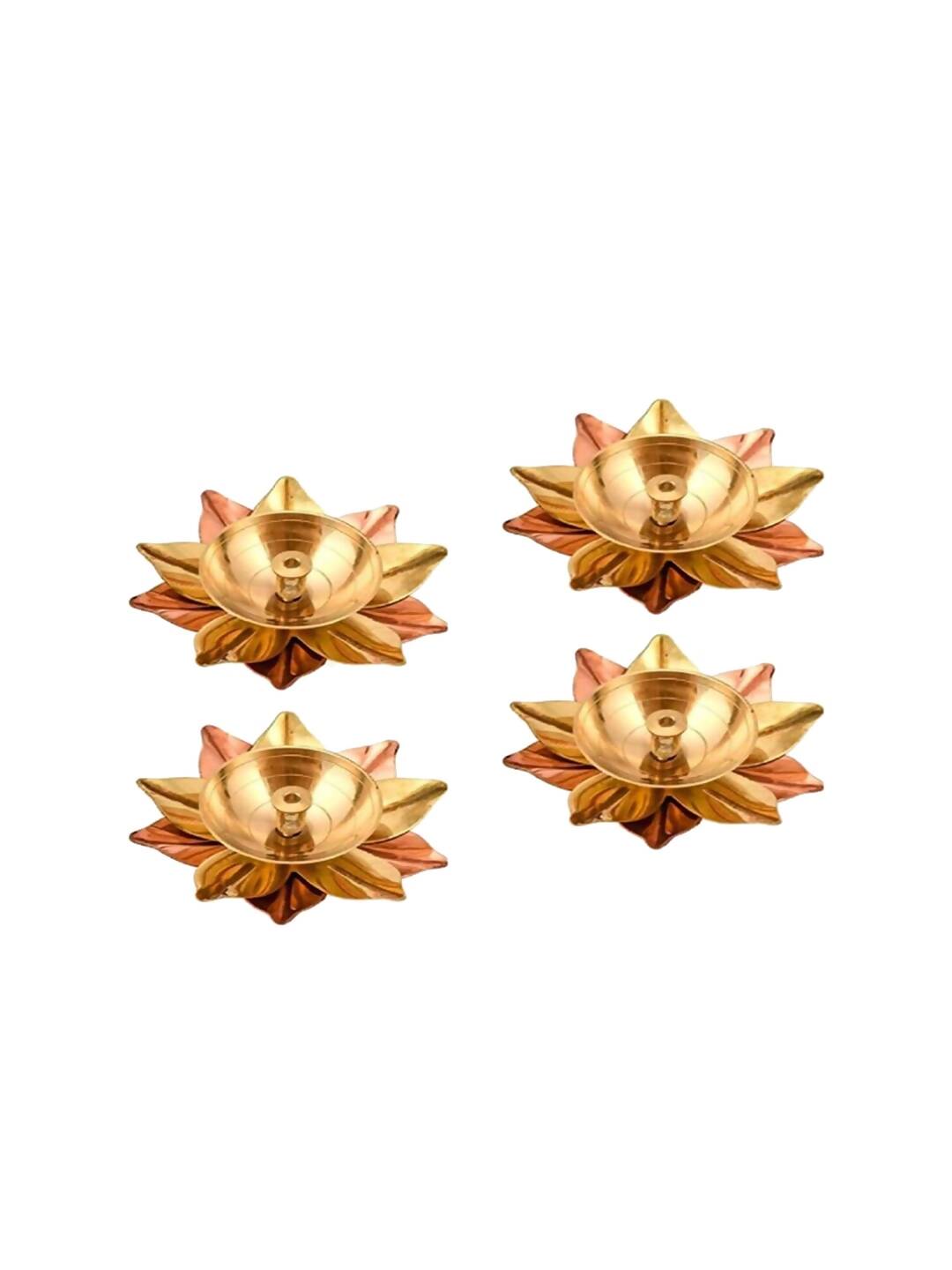 Tied Ribbons Gold-toned & Rose Gold-Toned 4 Pieces Antique Lotus Akhand Brass Diyas - Distacart