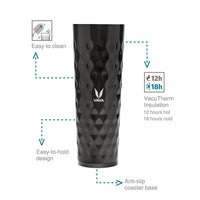 Thumbnail for Vaya Drynk Stainless Steel Water Bottle Tumbler for Office - 600ml (Black) - Distacart