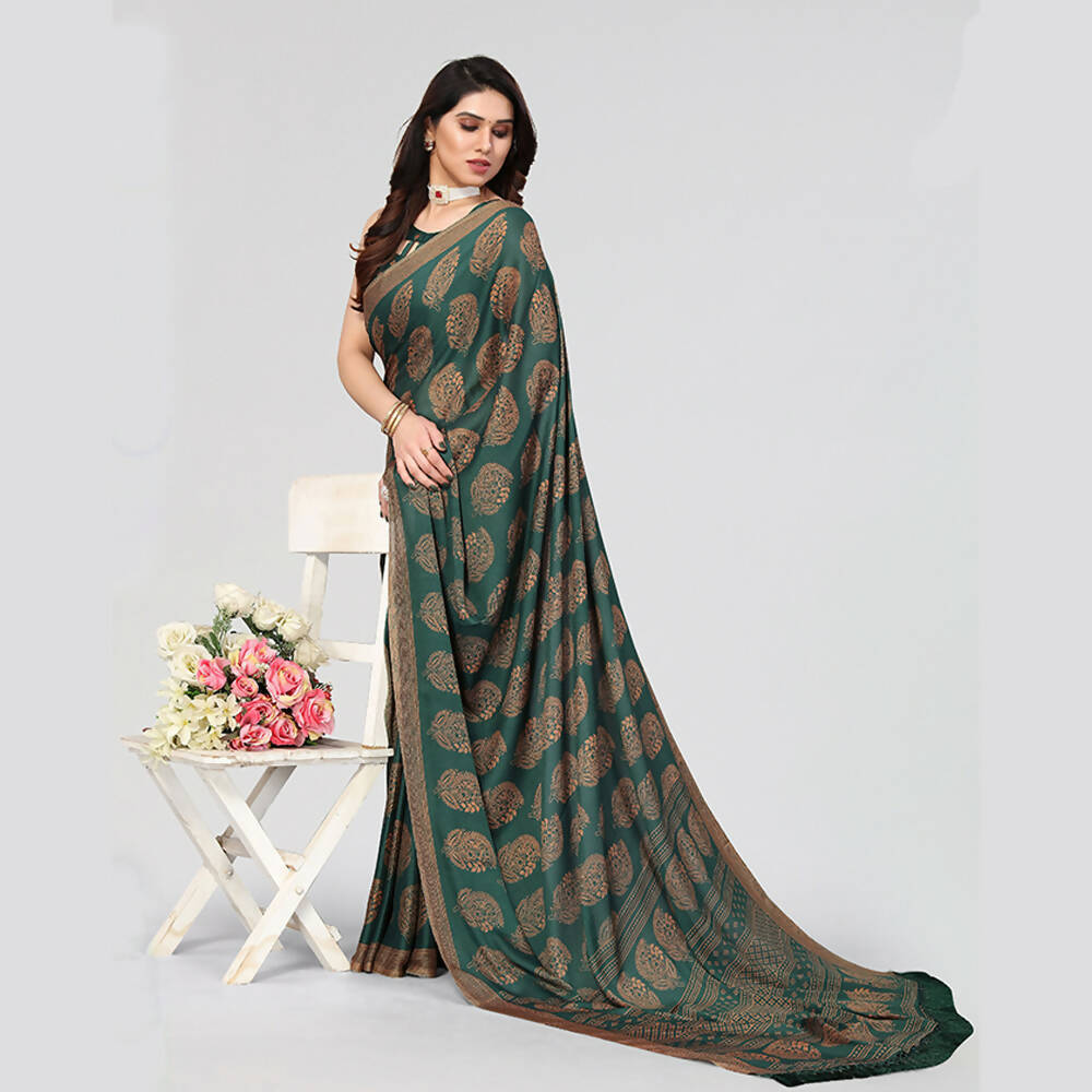 Women's Partywear Designer Green Moss chiffon Fancy Saree - Dyuti - Distacart