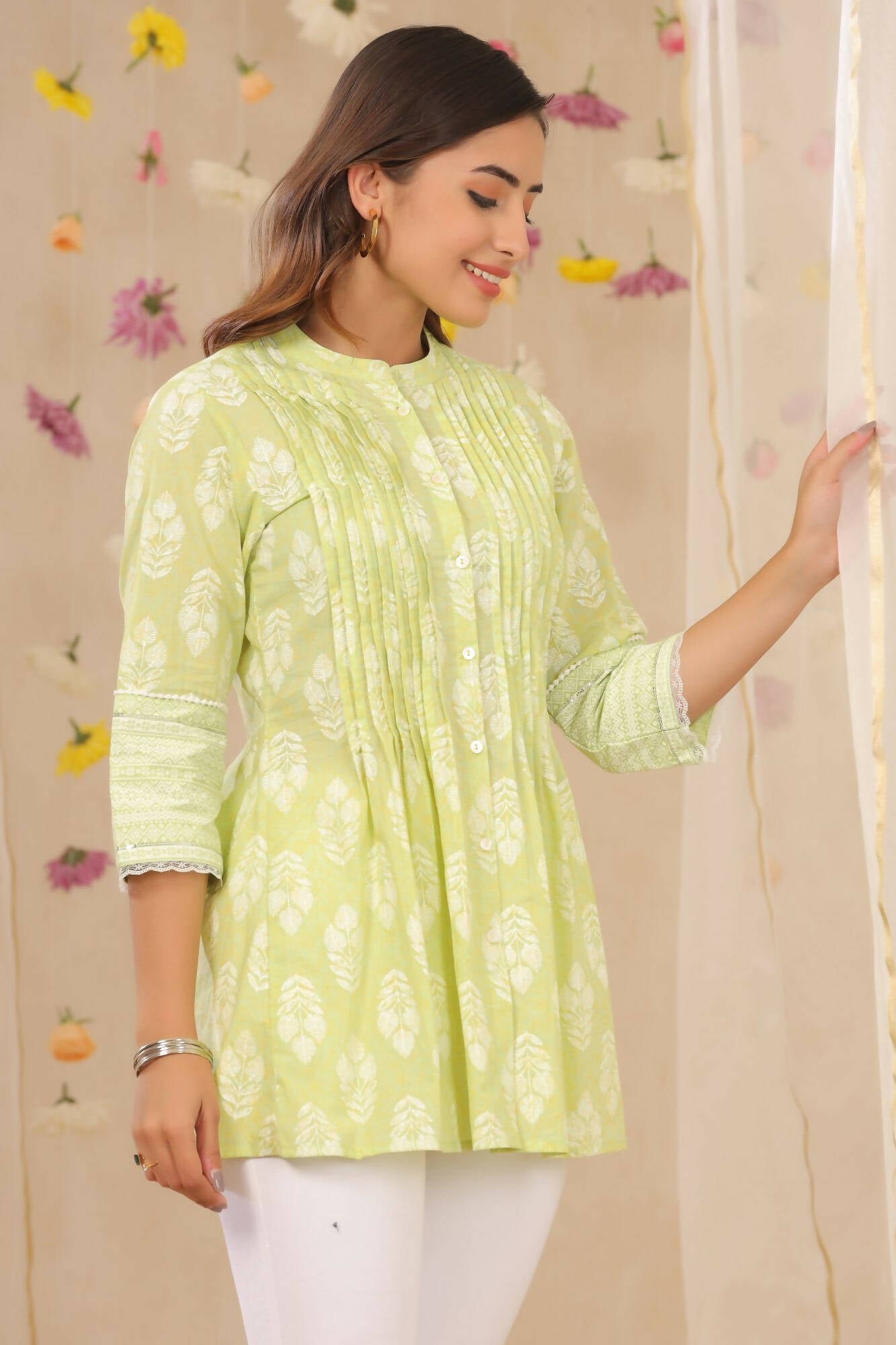 Juniper Women Limegreen Cambric Printed A-Line Tunic - Distacart