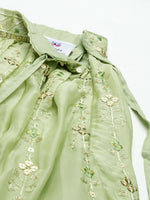 Thumbnail for House of Panchhi Pista Green Pure Georgette Embroidered Lehenga & Blouse, Dupatta - Distacart