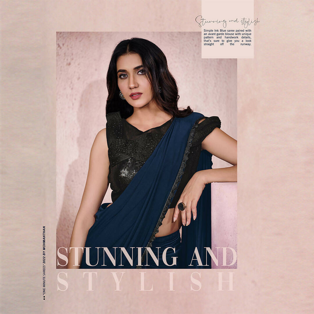 Blue Lycra Embroidery Designer Saree With Blouse - Mohmanthan Sitaarah - Distacart
