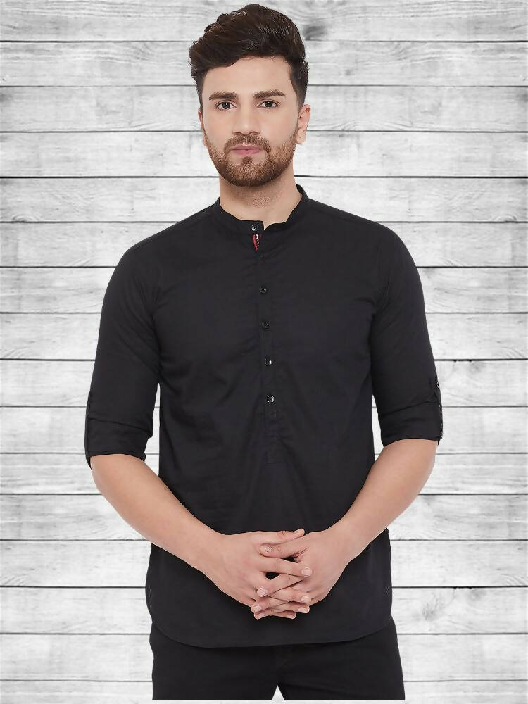 Even Apparels Pure Cotton Black Short Kurta - Black - Distacart