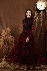 Thumbnail for Women's Black Chiffon Leheriya Dress - Isya - Distacart